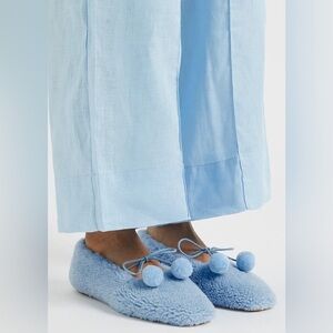 New! Sleeper Lulu Light Blue Fuzzy Pom-Pom Shearling Slippers 🩵 US Size 8